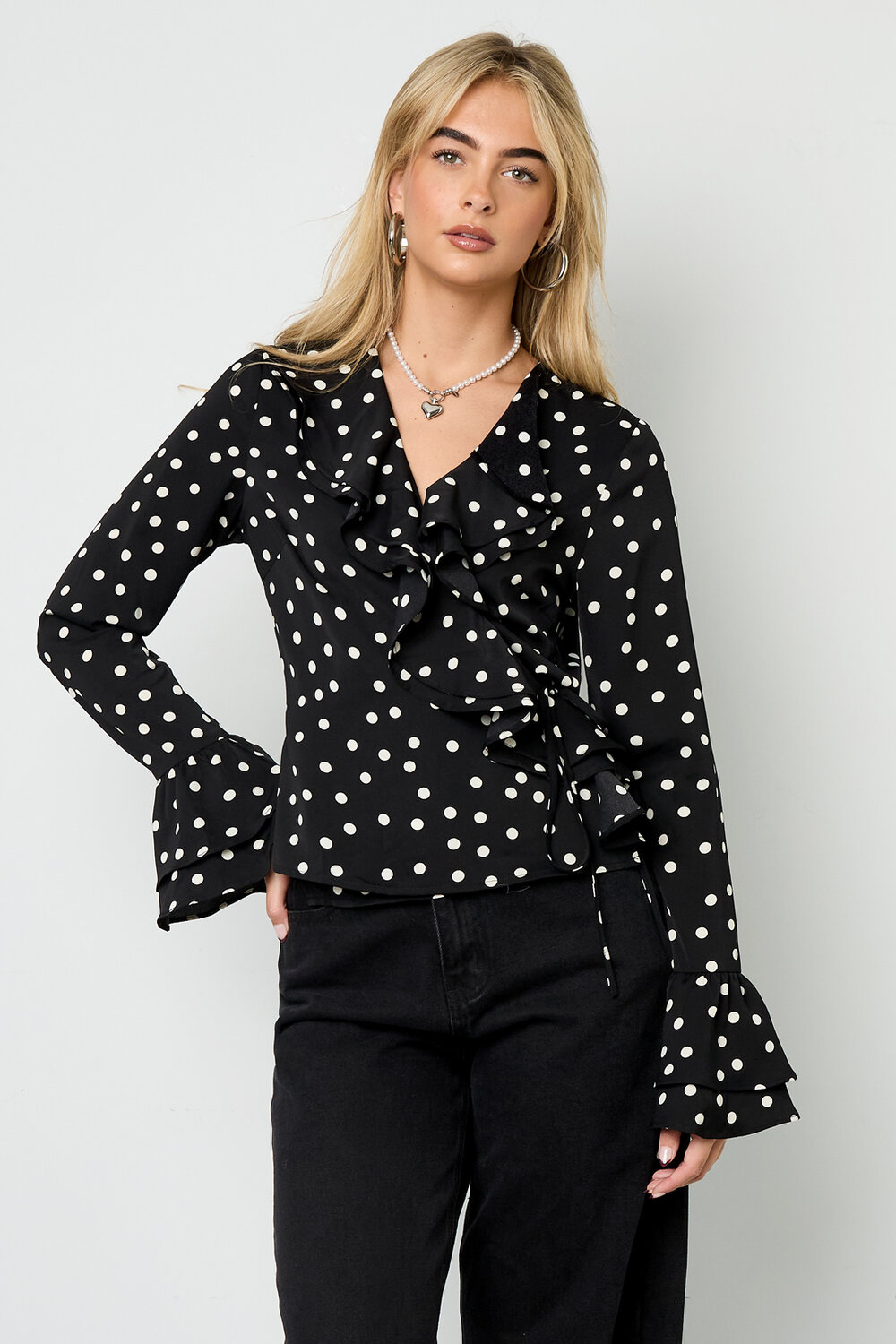 Woven Polyester Fiber Women's Blouse Elegant Polka Dots h5Picture4