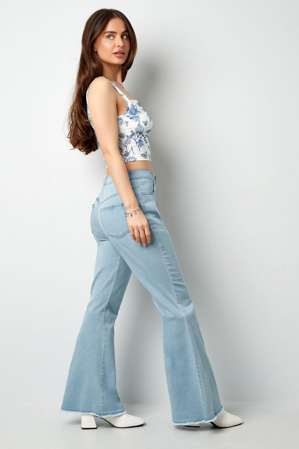 Baumwolle Damen Flared Pants Hohe Taille Gefranste Saum h5Bild4
