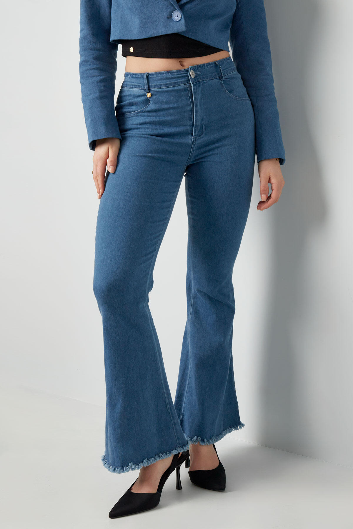Baumwolle Damen Flared Pants Hohe Taille Gefranste Saum h5 Bild2