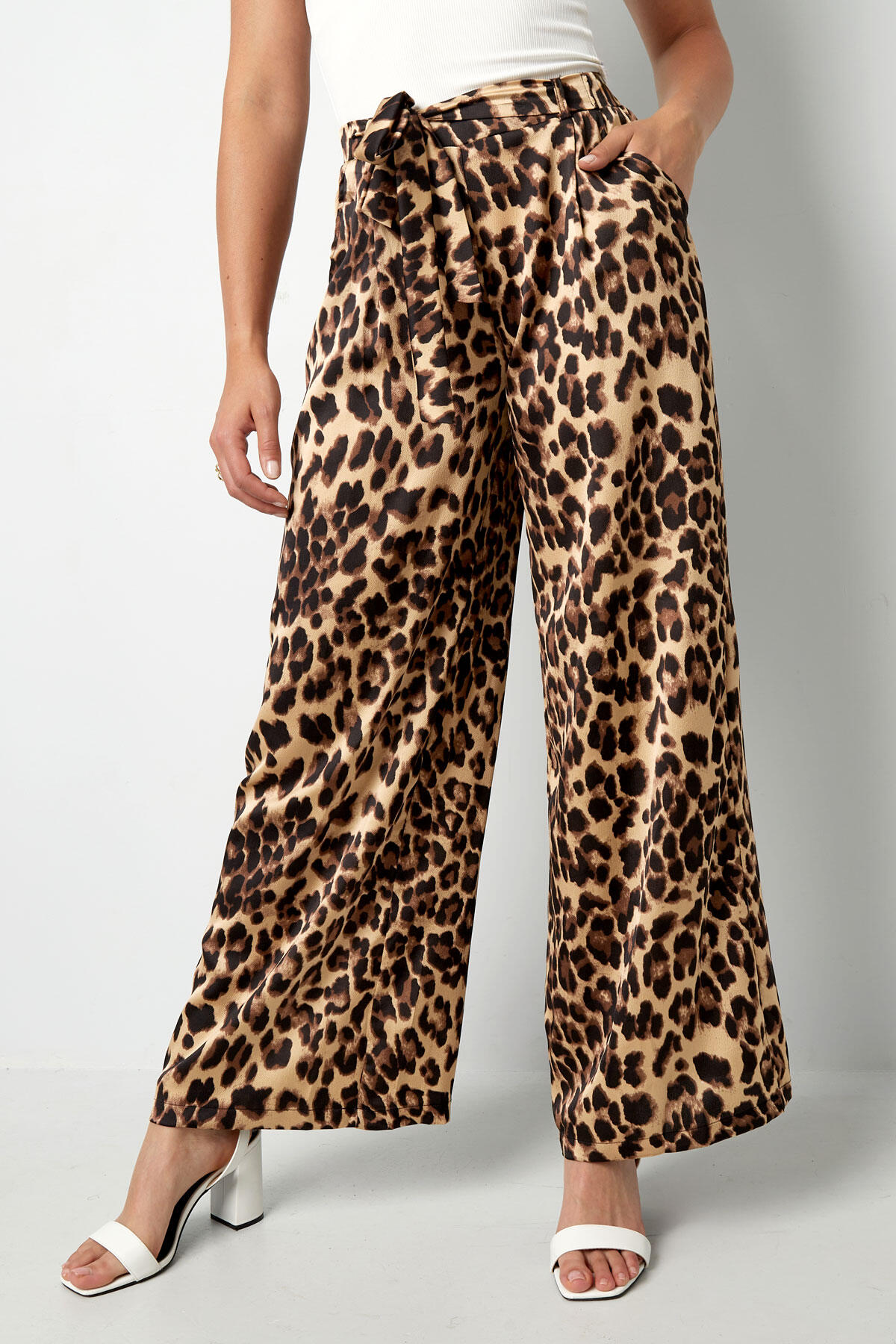 Polyester Damen Weitbein-Hosen Leopardenmuster Hohe Taille