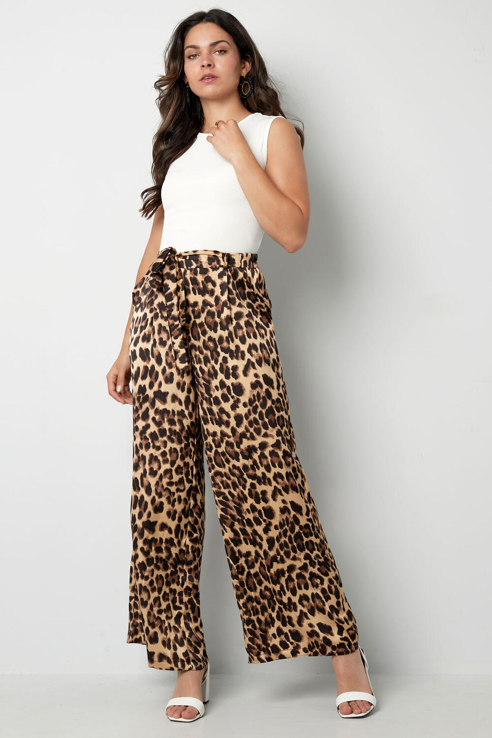 Polyester Women's Wide Leg Pants Leopard Print High Waist h5Picture3