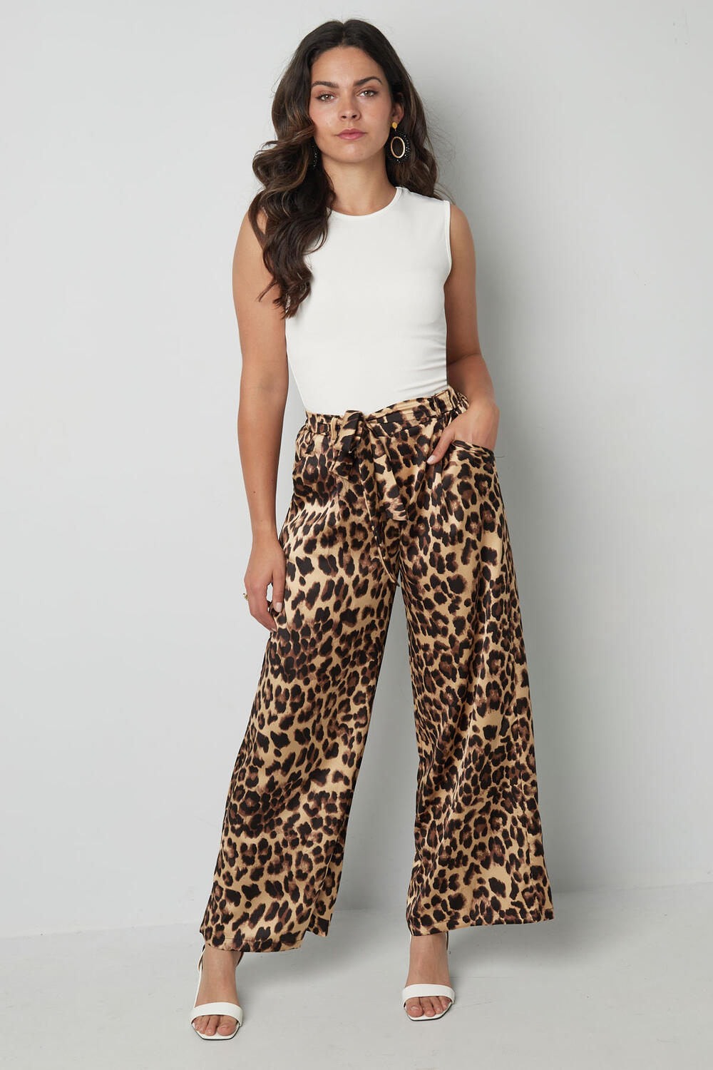 Polyester Women's Wide Leg Pants Leopard Print High Waist h5Picture7