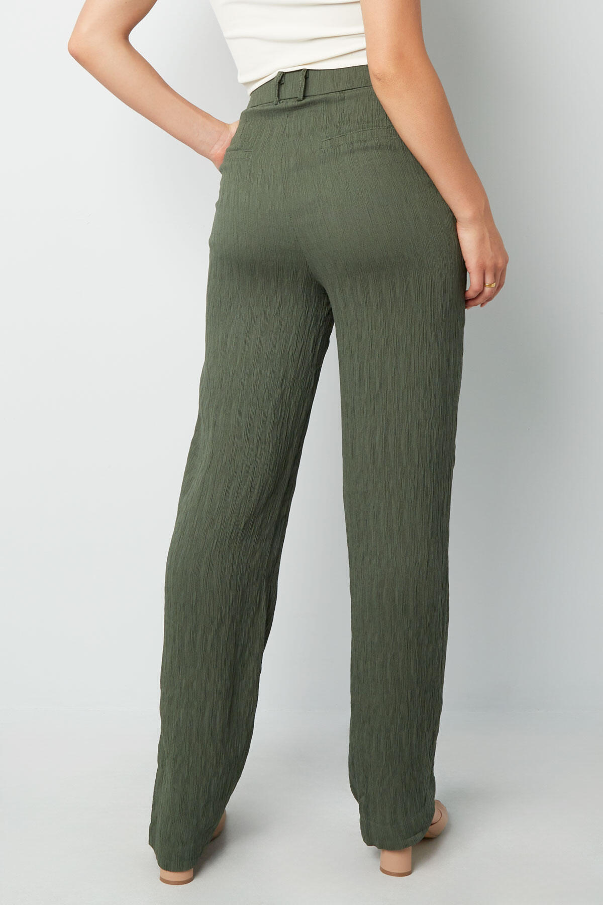 Pantalon Droit Femme Tissé Casual Couleur Unie Image4