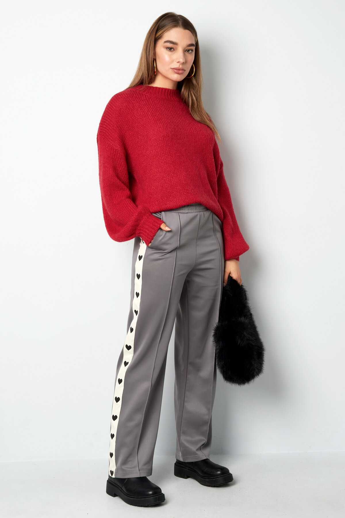 Woven Women's Straight Leg Pants Sporty Heart Pattern h5 Picture9