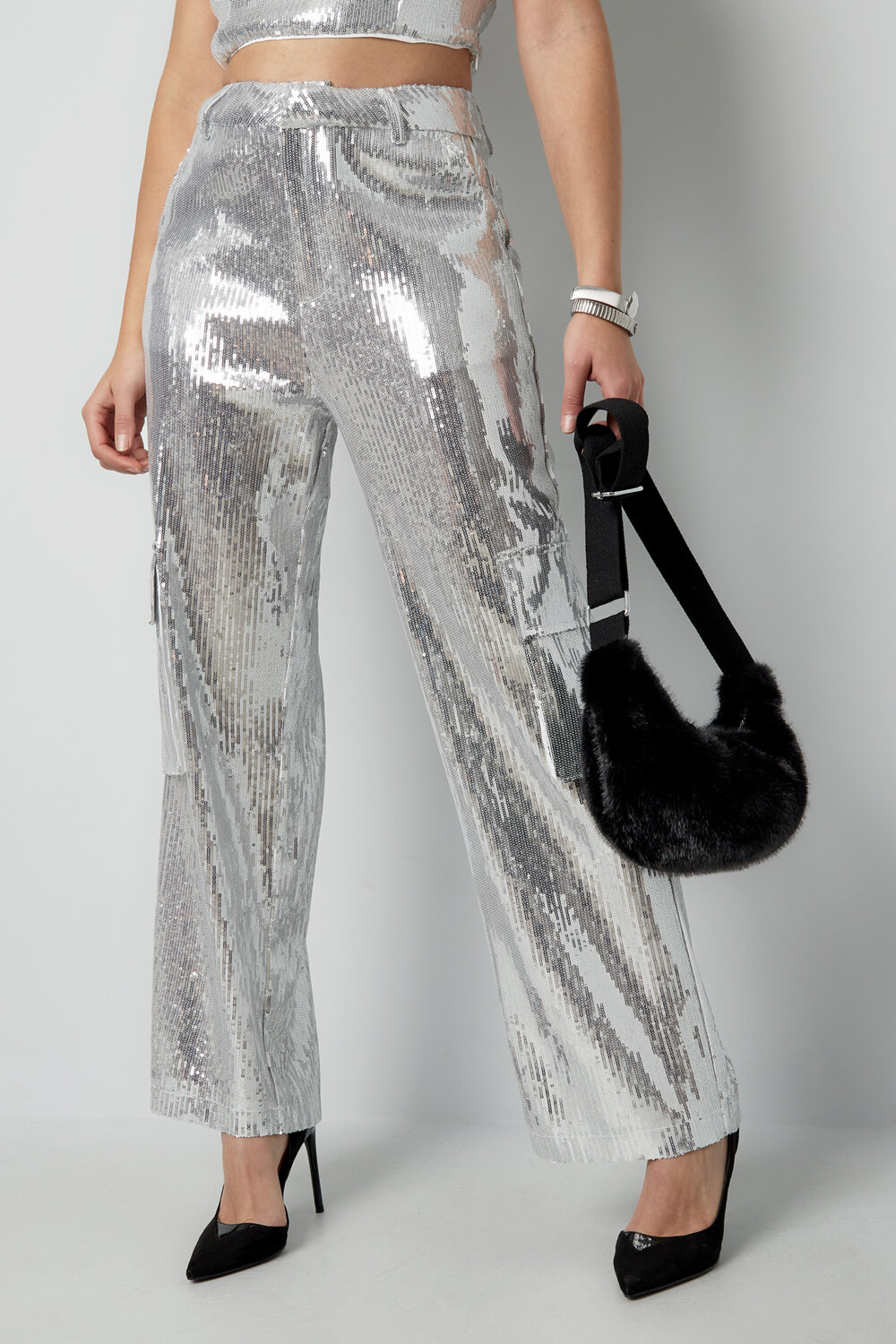 Tessuto Paillettes Donna Pantaloni Dritti Eleganti h5Immagine3