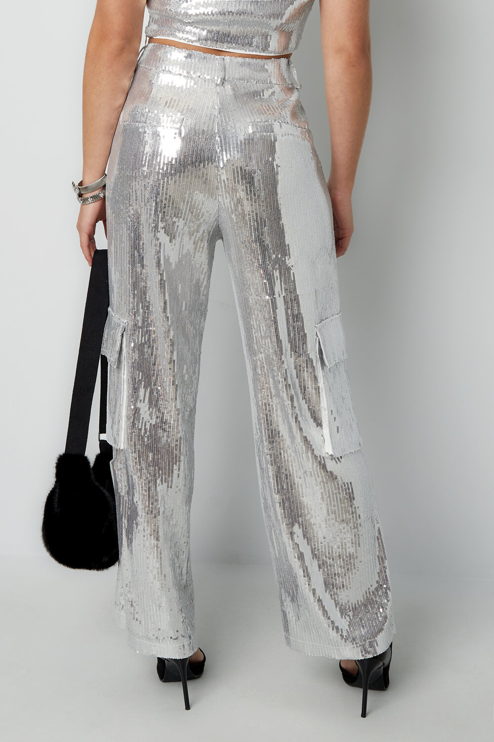 Tessuto Paillettes Donna Pantaloni Dritti Eleganti h5Immagine5