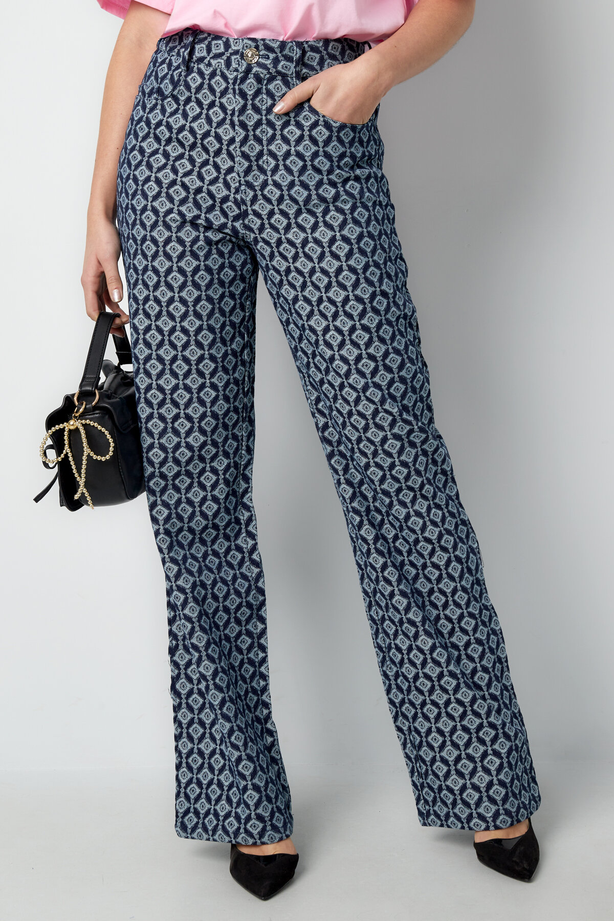 Cotton Woven Women's Straight Leg Pants Geometric Pattern Picture6