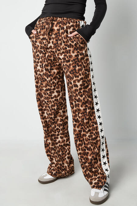 Women's Leopard Print Wide-Leg Track Pants with Side Stripe
