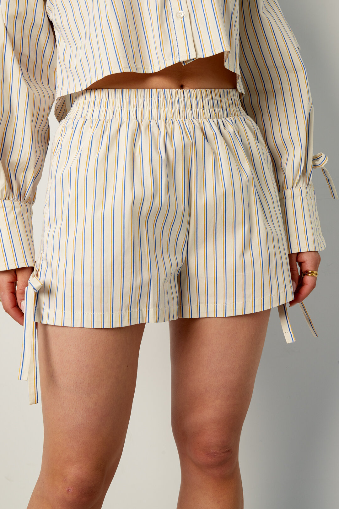 Cotton Woven Women's Shorts Casual Stripes Tie-up h5 Picture7