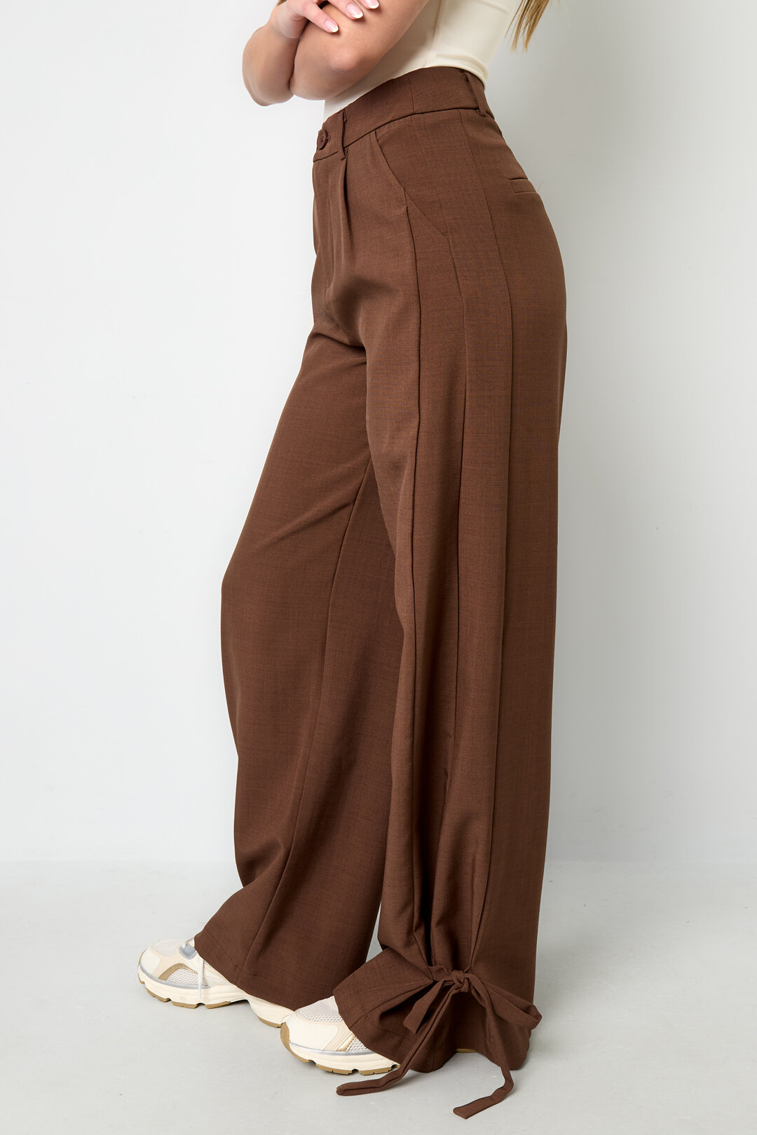 Woven Polyester Fiber Women's Straight Pants Casual Tie-up h5 Picture5
