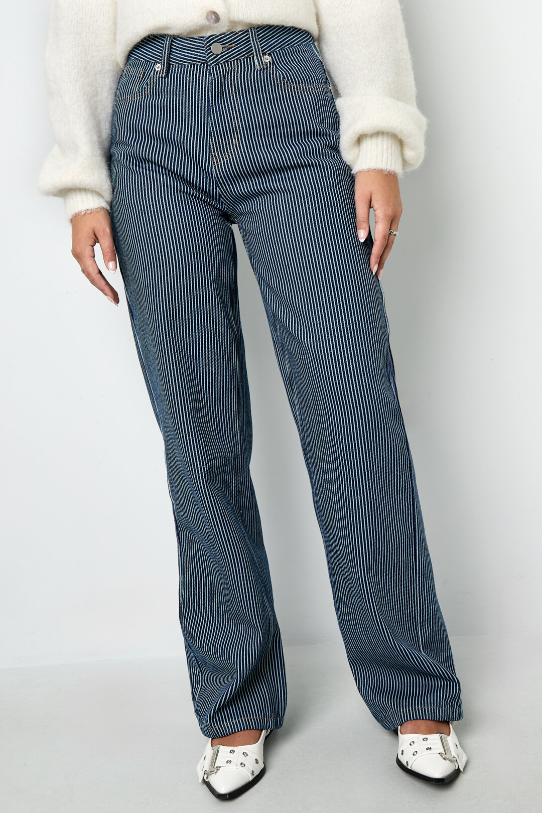 Woven Cotton Women's Straight Leg Pants Casual Stripes Picture4