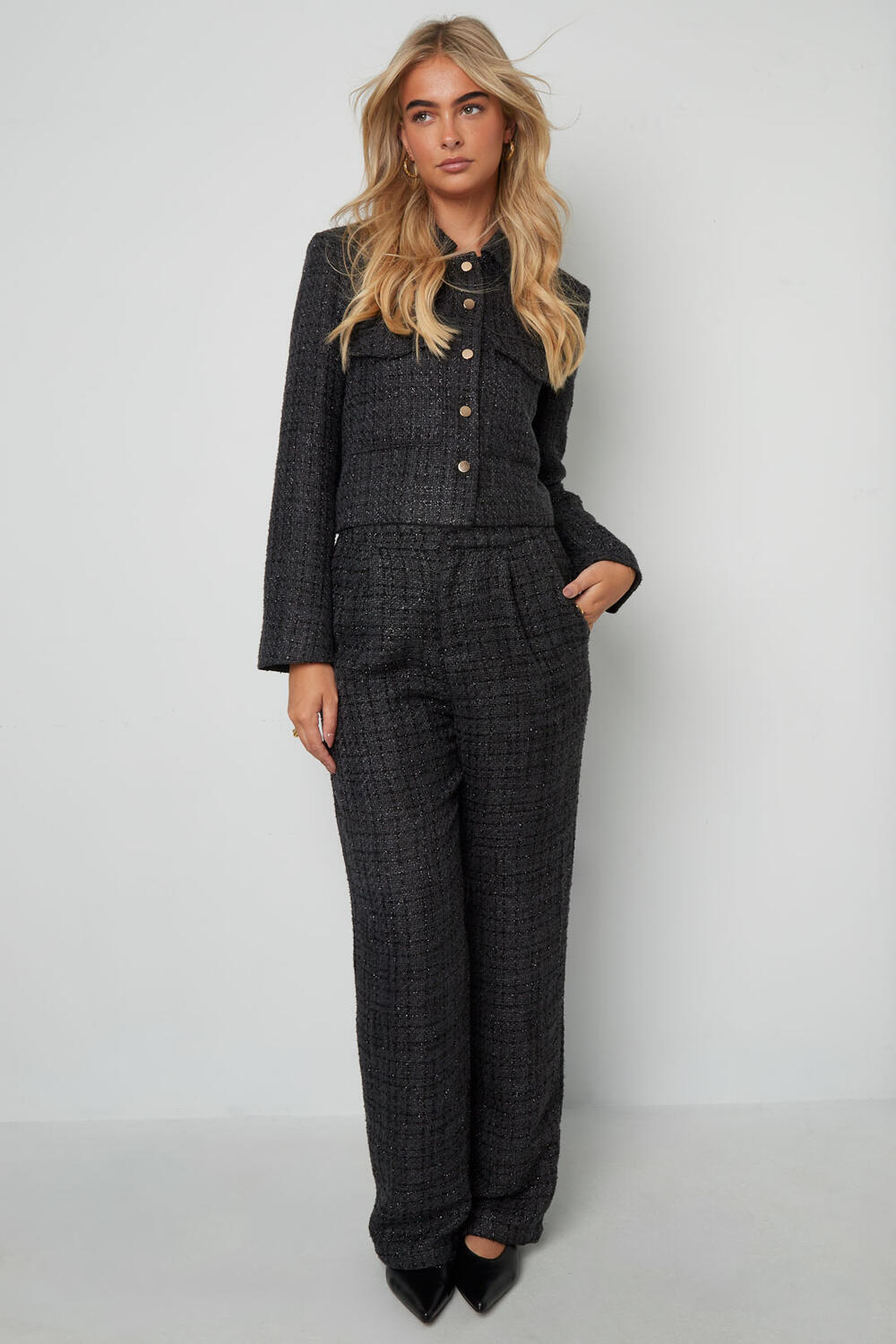 Tessuto Fibra di Poliestere Pantaloni Dritti Donna Eleganti a quadri Autunno/Inverno h5Immagine9