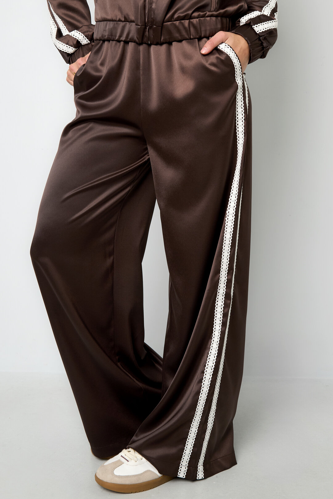 Tessuto Fibra di Poliestere Pantaloni Dritti Donna Sportivo Contrasto di Colori h5 Immagine5