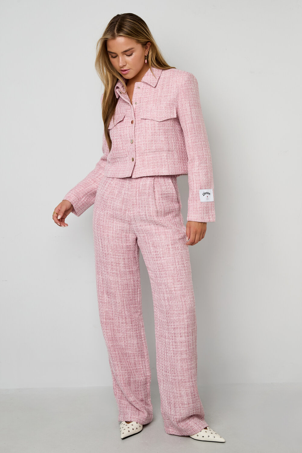 Tessuto Fibra di Poliestere Pantaloni Dritti Donna Eleganti a quadri Autunno/Inverno h5Immagine6