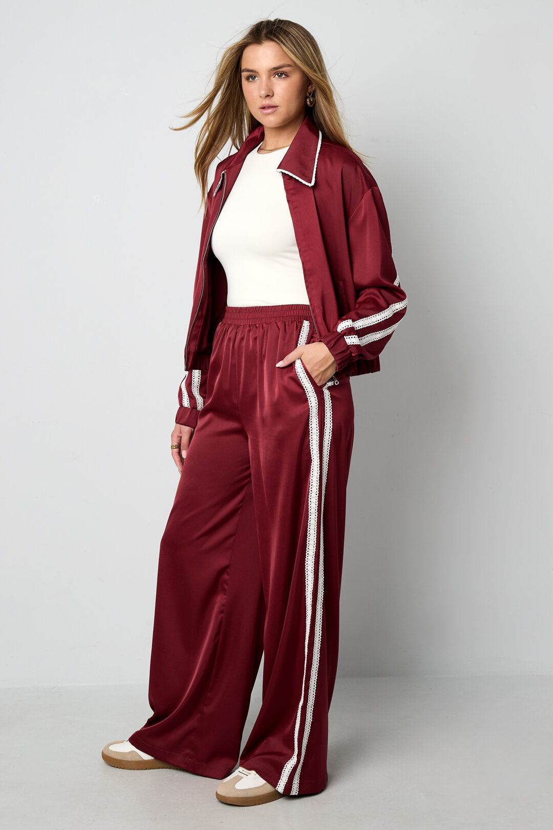 Tessuto Fibra di Poliestere Pantaloni Dritti Donna Sportivo Contrasto di Colori h5 Immagine11