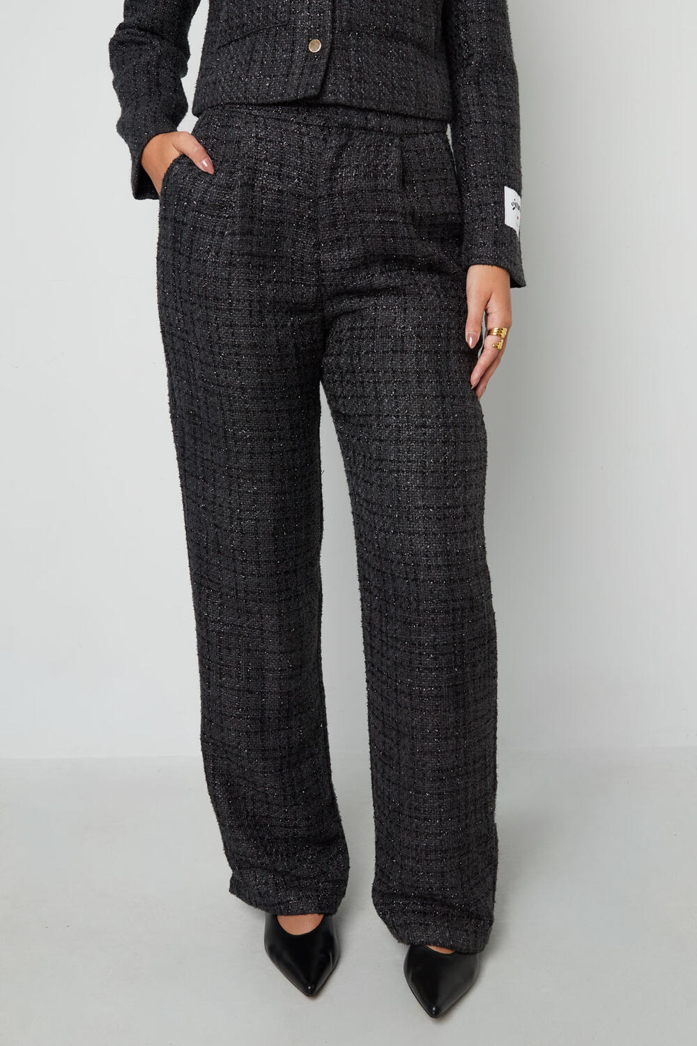 Tessuto Fibra di Poliestere Pantaloni Dritti Donna Eleganti a quadri Autunno/Inverno h5Immagine4