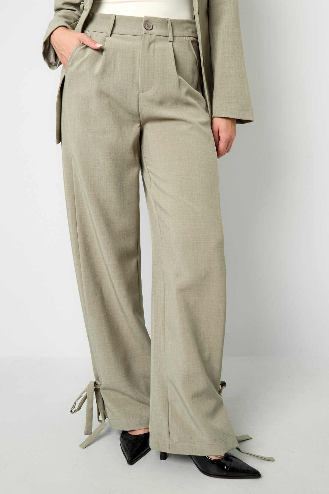 Woven Polyester Fiber Women's Straight Pants Casual Tie-up h5 Picture9