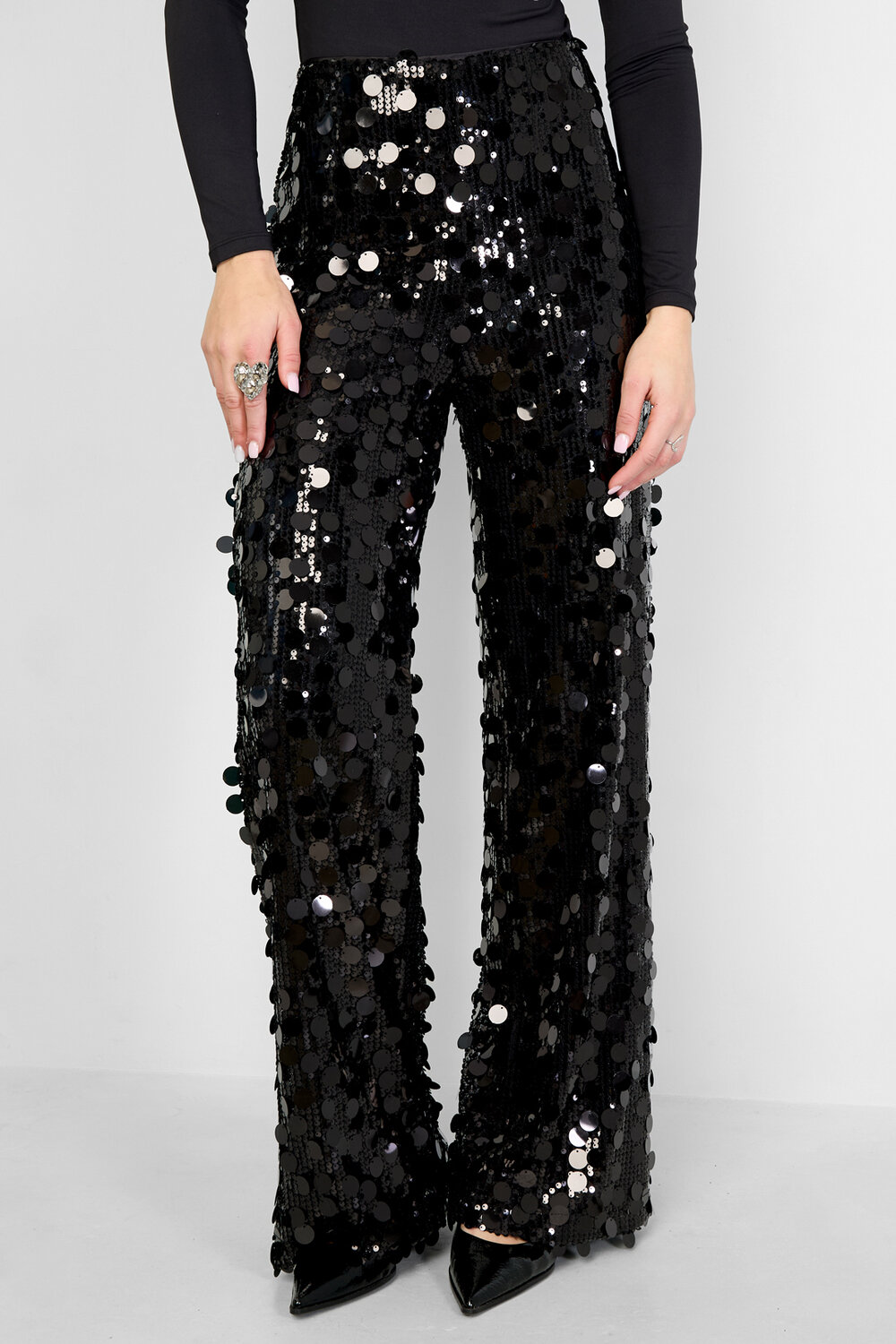 Gewebte Polyesterfaser Damen Gerade Hose Pailletten Elegant h5Bild5