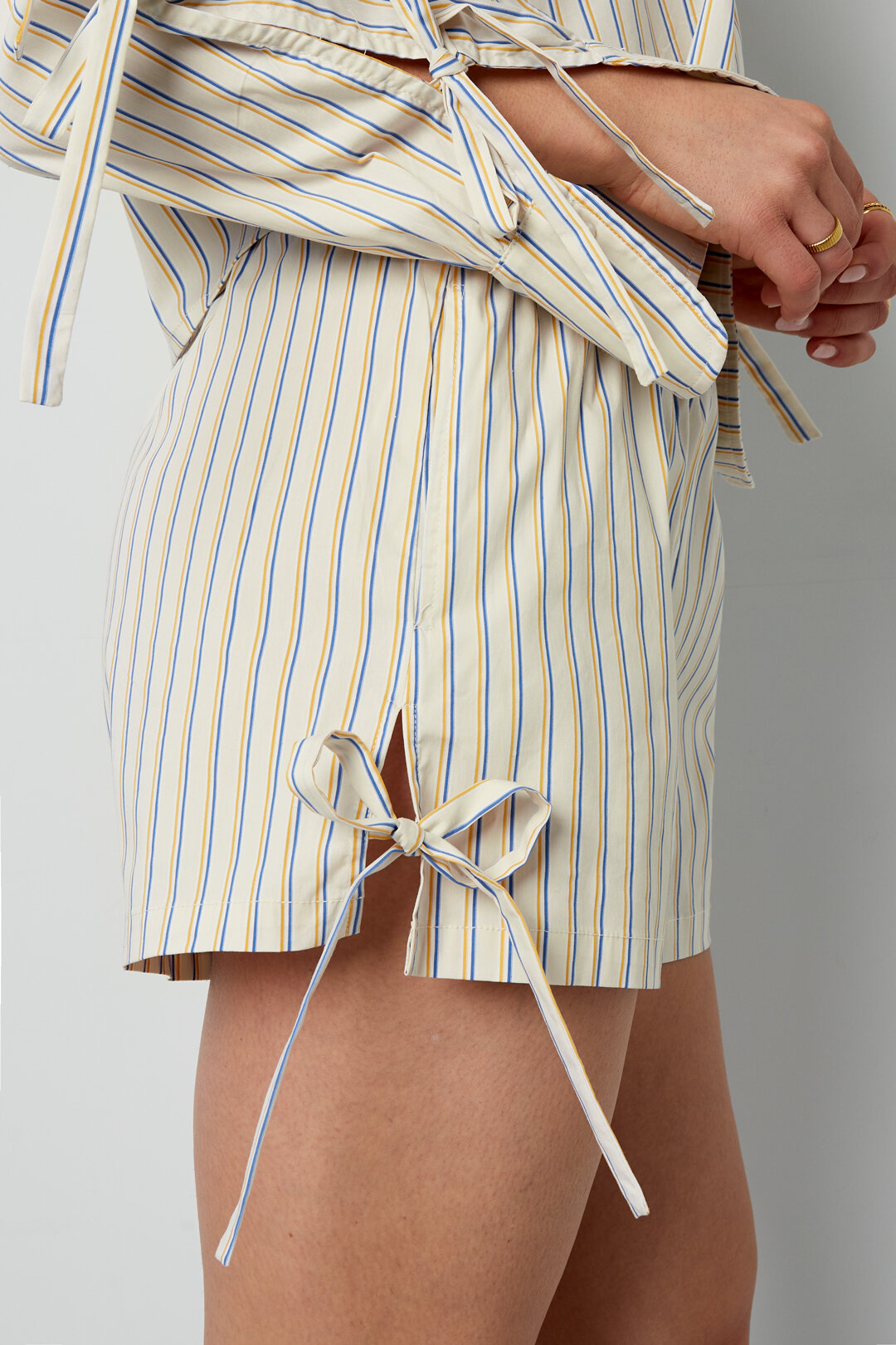 Cotton Woven Women's Shorts Casual Stripes Tie-up h5 Picture8