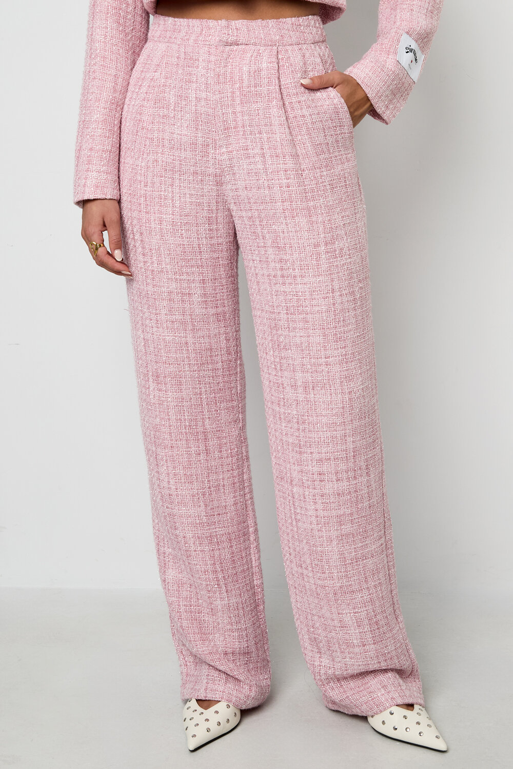 Tessuto Fibra di Poliestere Pantaloni Dritti Donna Eleganti a quadri Autunno/Inverno h5Immagine8