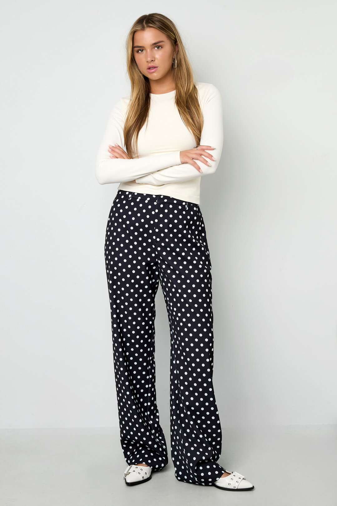 Woven Polyester Fiber Women's Straight Pants Elegant Polka Dots h5 Picture8