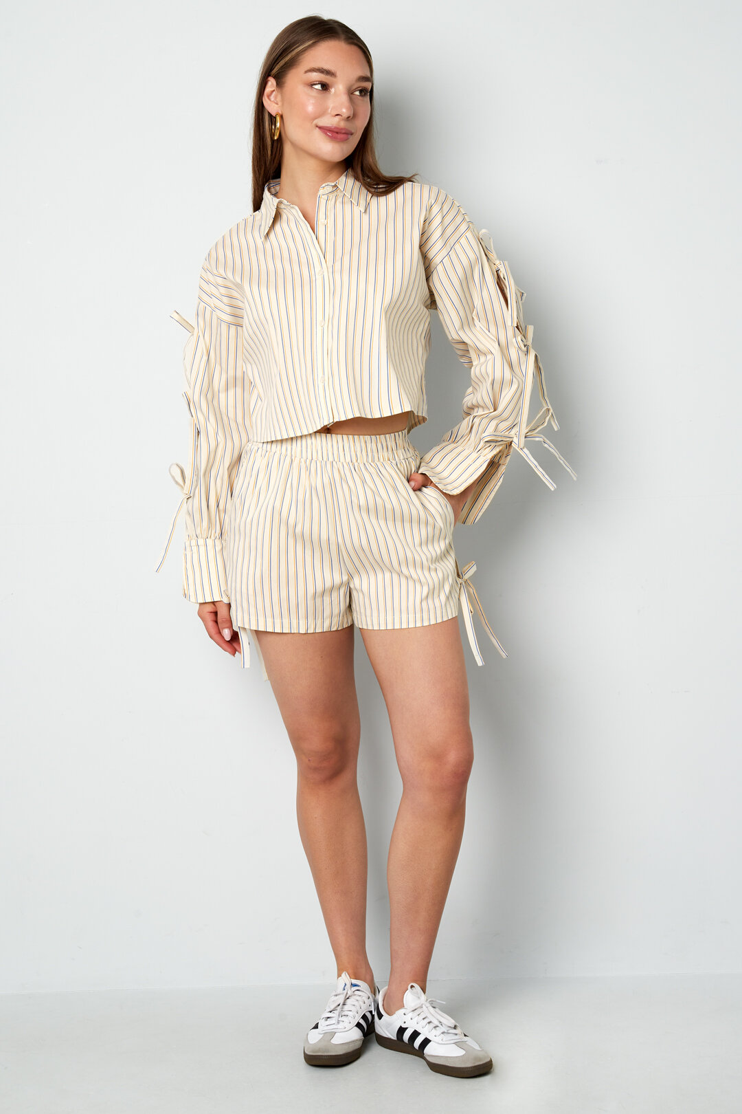 Cotton Woven Women's Shorts Casual Stripes Tie-up h5 Picture9