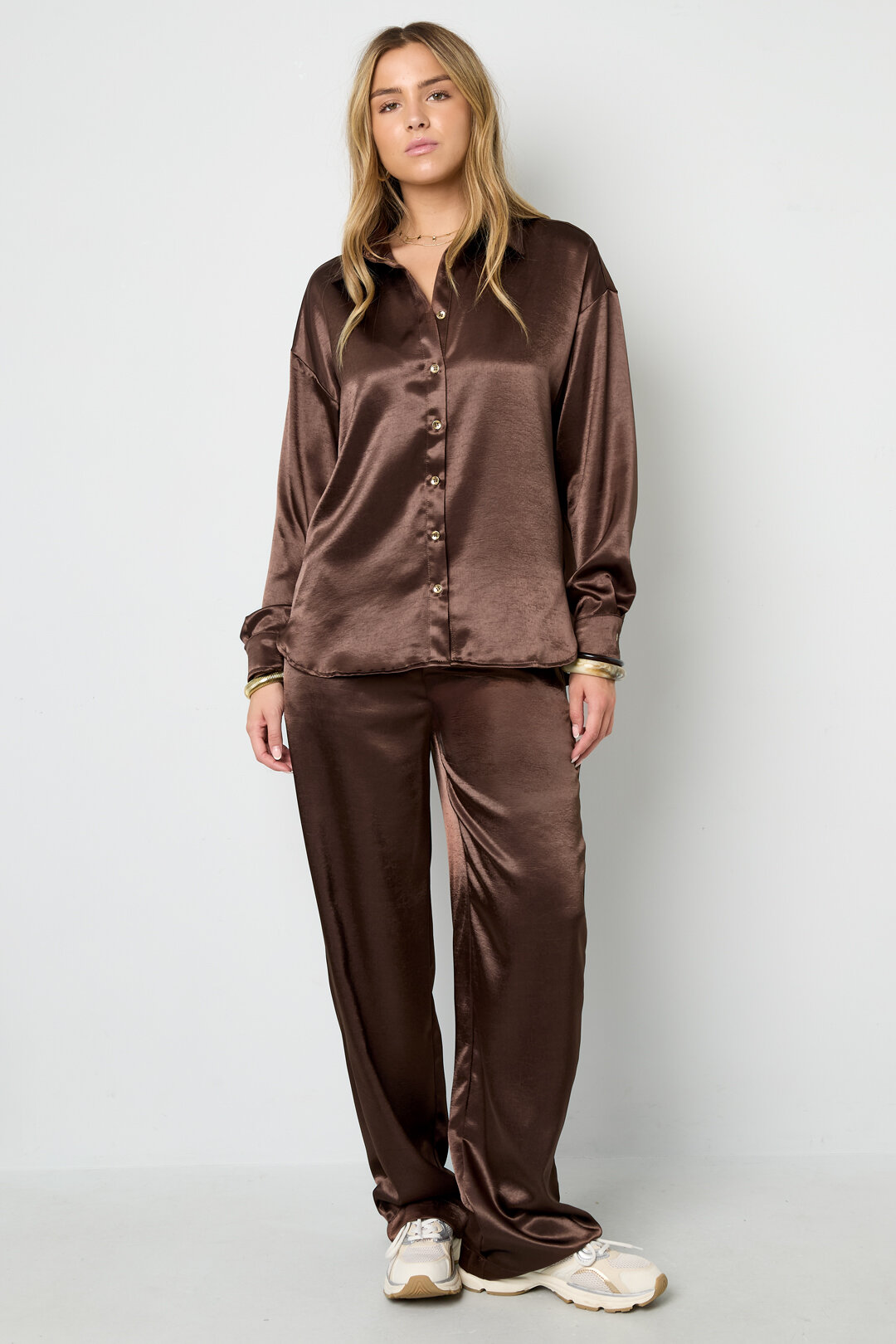 Woven Polyester Fiber Women's Straight Pants Casual Solid Color Fall/Winter h5 Picture11