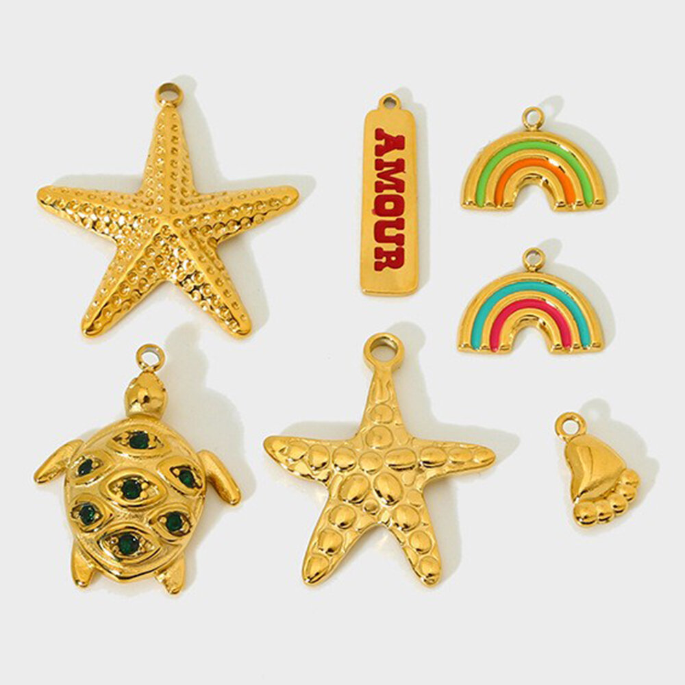 1 Pair Classic Series Retro Turtle Stainless Steel Waterproof   Gold Color  Unisex Pendants