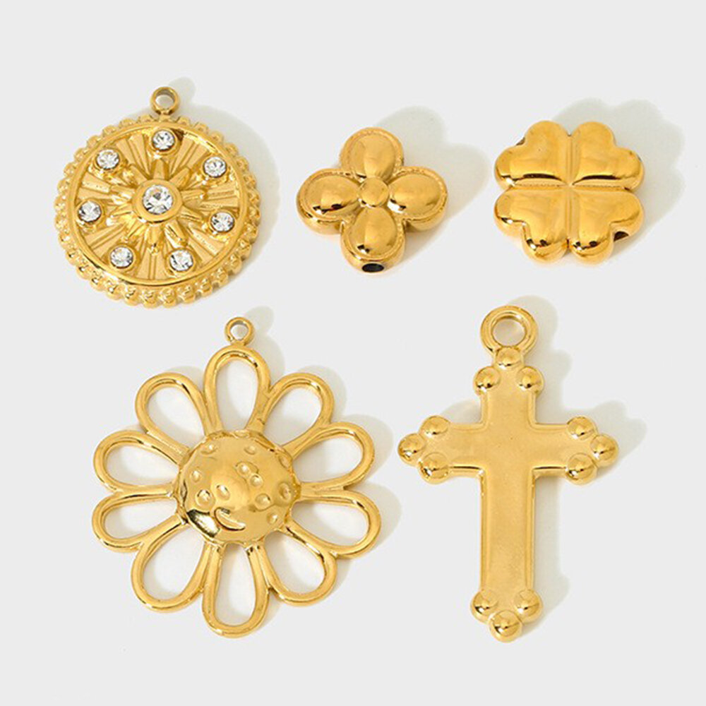 1 Pair Luxurious Series Retro Flower Stainless Steel Waterproof   Gold Color  Zircon Unisex Pendants