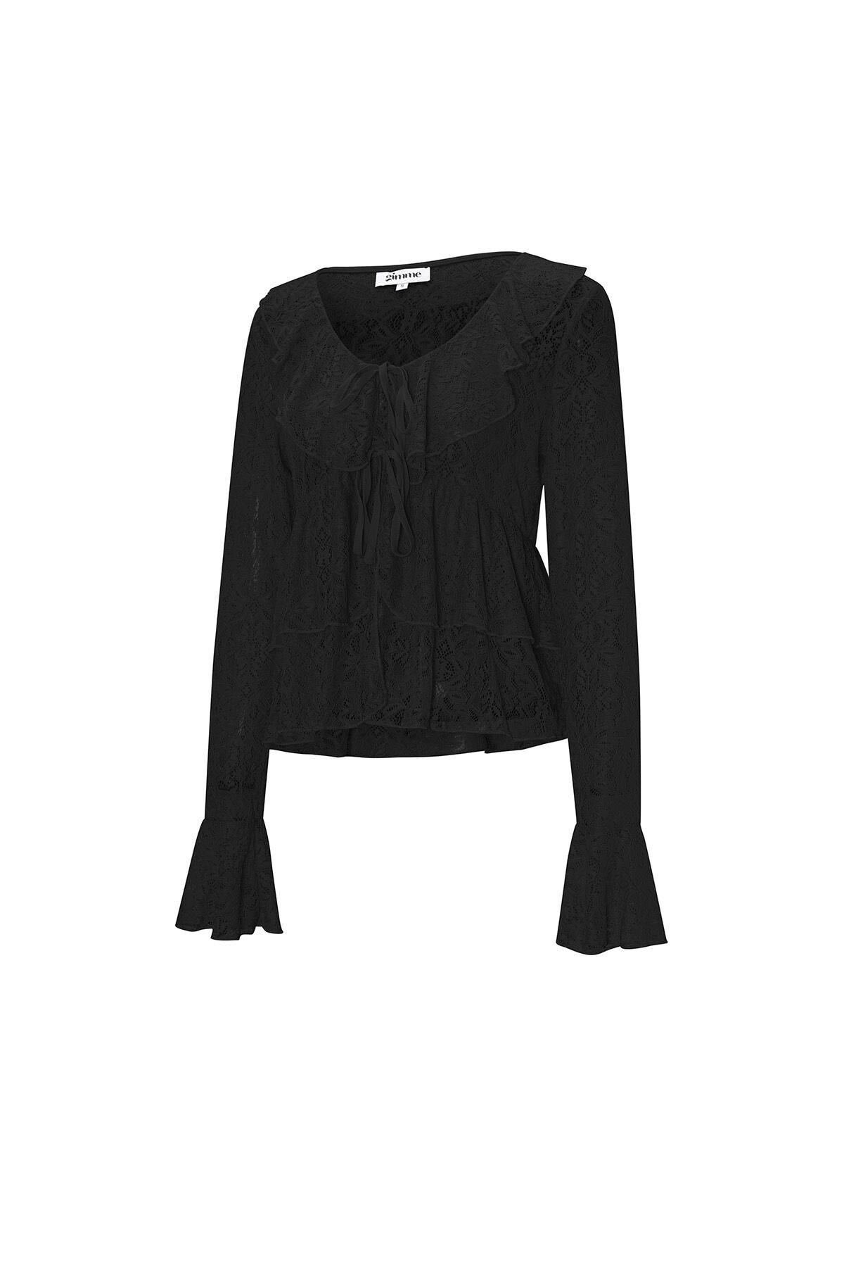 Woven Lace Women's Long Sleeve Top Elegant Ruffle Detail h5 Picture2
