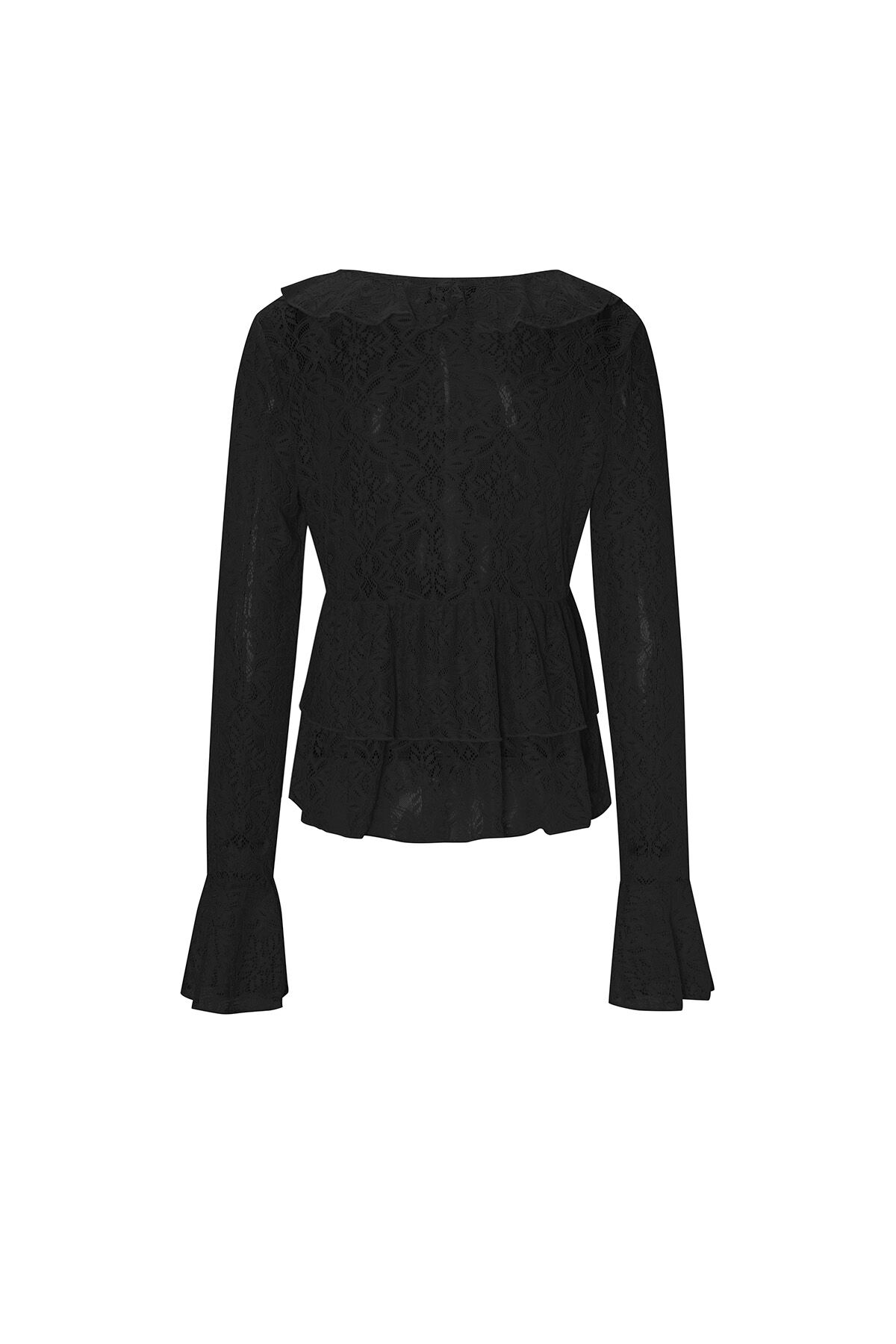 Woven Lace Women's Long Sleeve Top Elegant Ruffle Detail h5Picture3