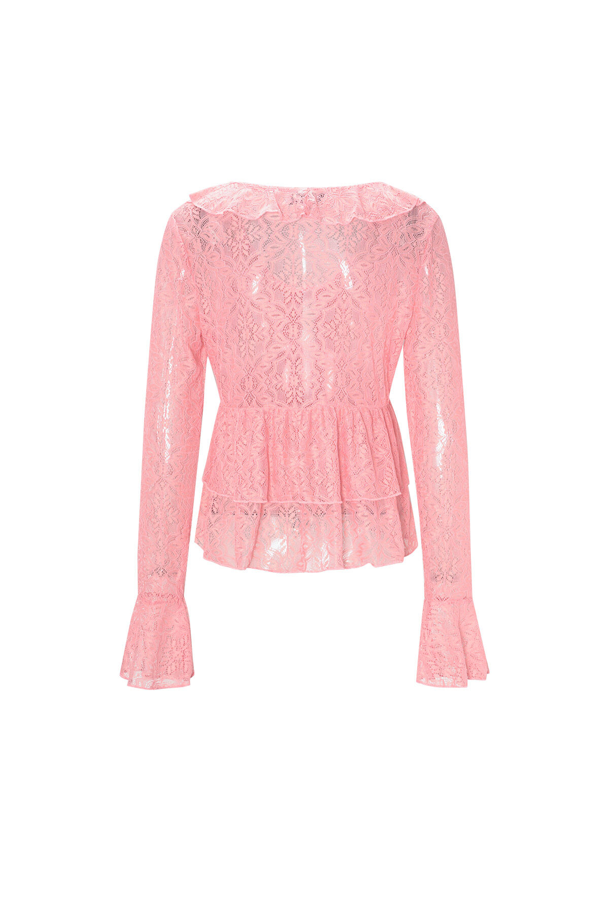 Tissu Dentelle Femme Haut Manches Longues Élégant Volants 2