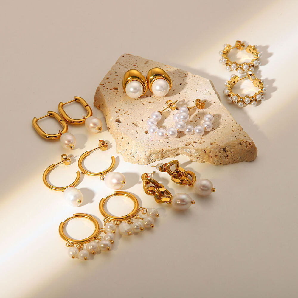 europäische und amerikanische -stil internet-berühmtheit gleichen stil 18 karat gold edelstahl ohrringe mode personalisierte perlenohrringe ohrringe damenschmuck h5Bild3
