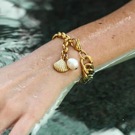 1 stuk cuba fancy simple fashion style roestvrij staal verguld zoetwaterparel dameskettingarmbanden