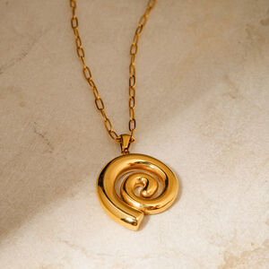 gold stainless steel threaded circle pendant necklace spiral cleanfit style necklace h5 Picture5
