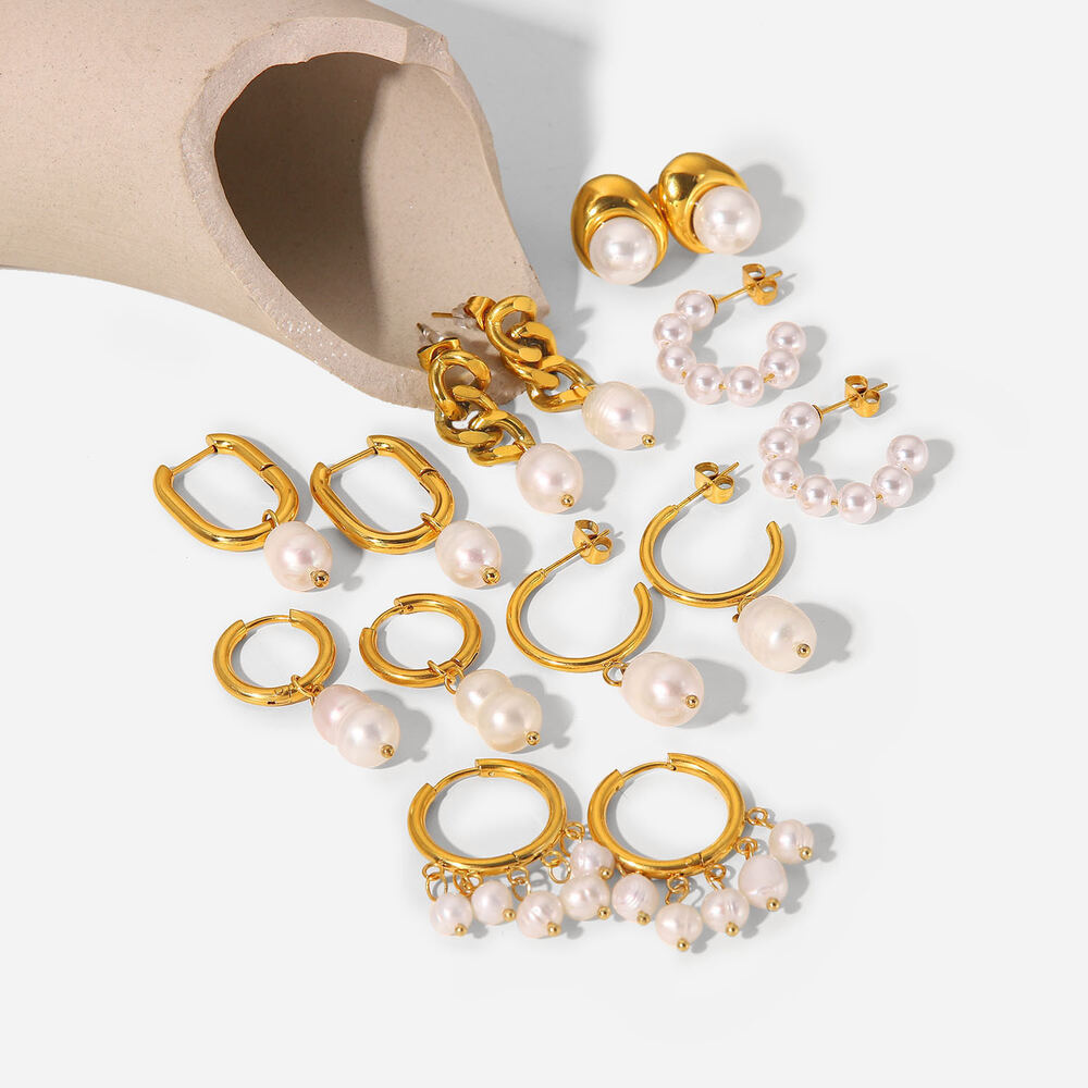 europäische und amerikanische -stil internet-berühmtheit gleichen stil 18 karat gold edelstahl ohrringe mode personalisierte perlenohrringe ohrringe damenschmuck h5Bild6