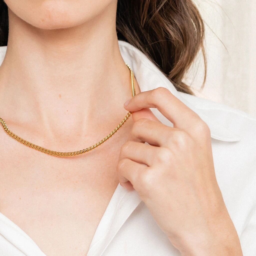 1 Piece Classic Chain Stainless Steel Waterproof Gold Color Necklace 2