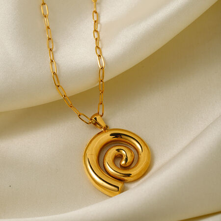 gold stainless steel threaded circle pendant necklace spiral cleanfit style necklace