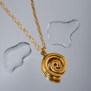 gold stainless steel threaded circle pendant necklace spiral cleanfit style necklace h5 Picture3
