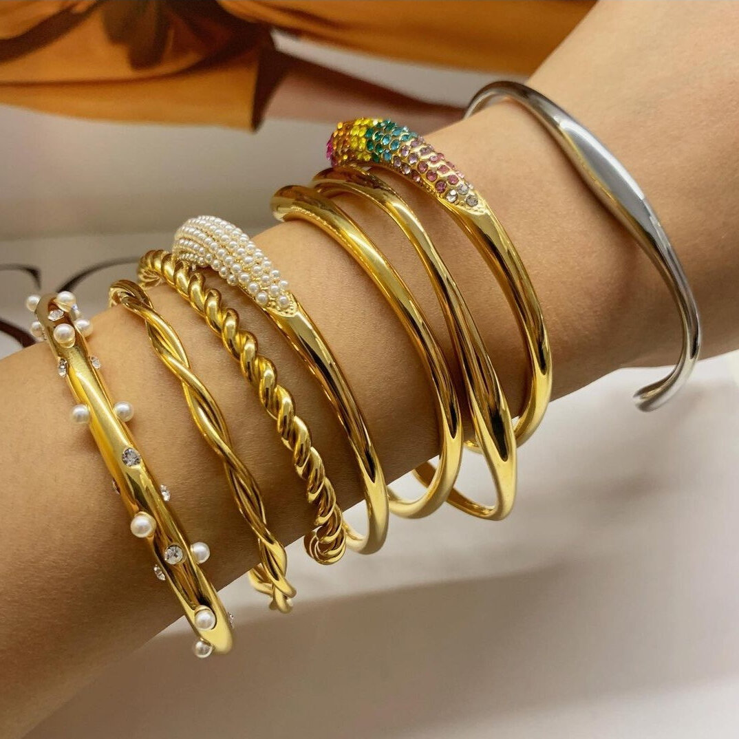 Braccialetti da donna impermeabili in acciaio inossidabile geometrico multistrato, stile semplice, 1 pezzo h5 Immagine3