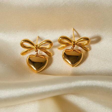 1 pair stainless gold plated simple sweet style heart shape women's drop earrings