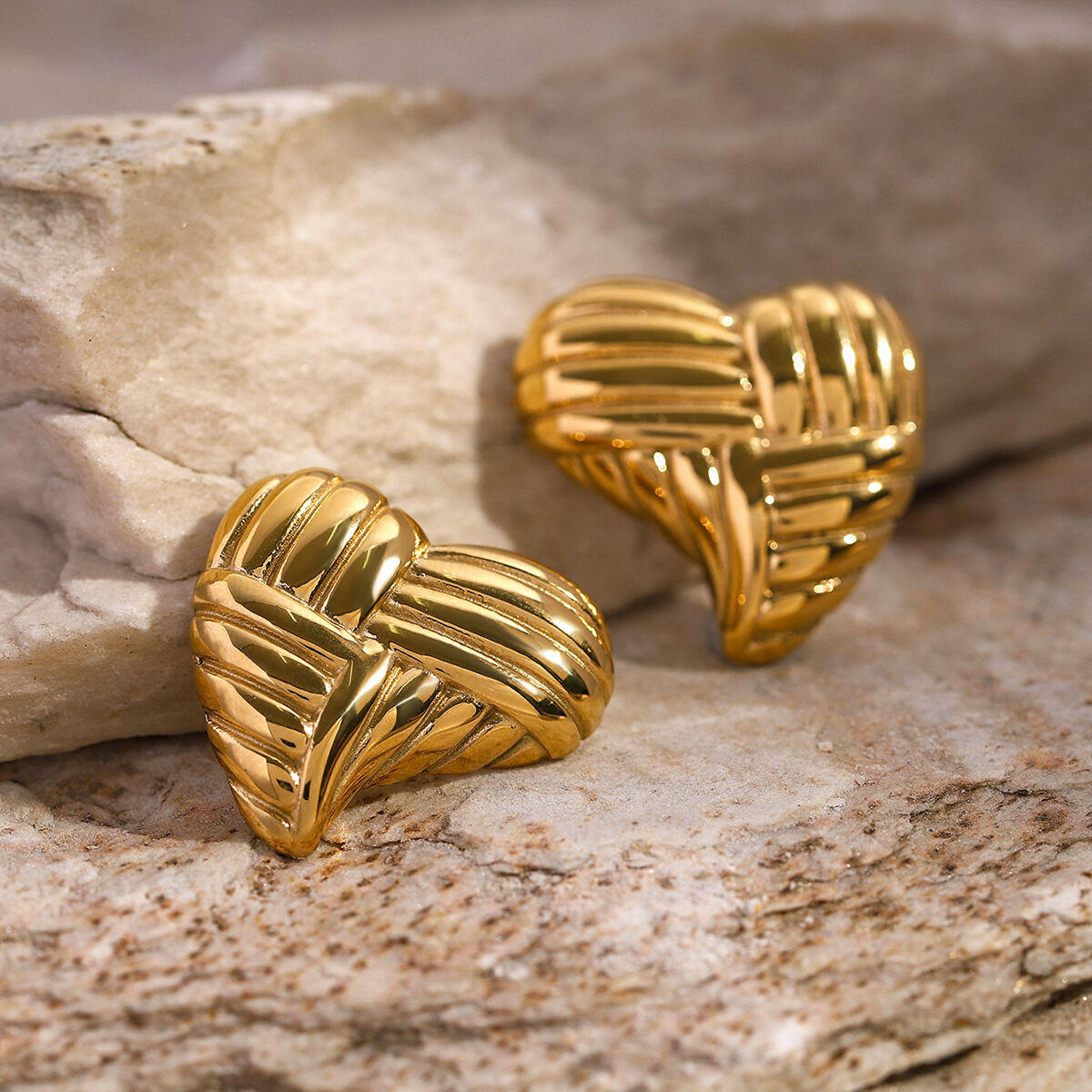 1 Pair Heart Shape Stainless Steel Waterproof Stud Earrings