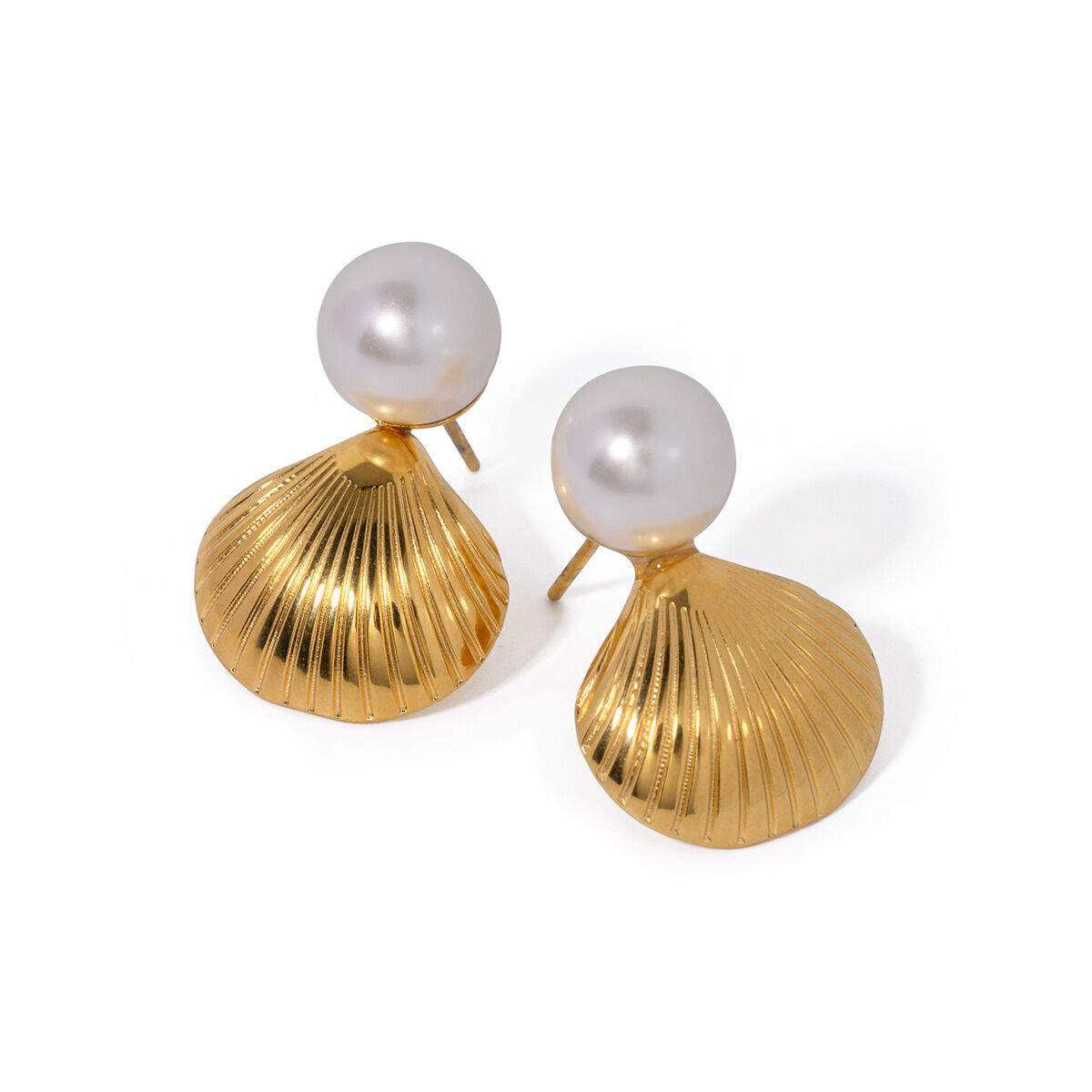  stile transfrontaliero nuovo temperamento moda personalità tutto-fiammifero 18k oro acciaio inossidabile intarsiato orecchini di perle conchiglia gioielli 2