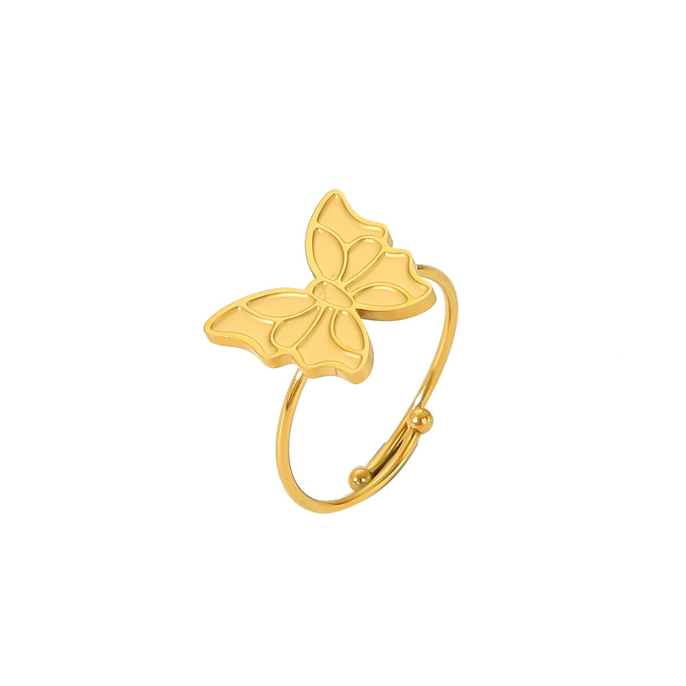 1 pezzo di anello regolabile classico alla moda in acciaio inossidabile placcato oro 18k a forma di cuore a forma di farfalla per gioielli da donna da indossare ogni giorno h5Immagine8
