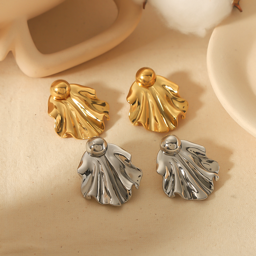 1 pair of personalized fashion  gold-plated stainless steel irregular fan-shaped earrings for women's jewelry for daily wear h5 Picture4