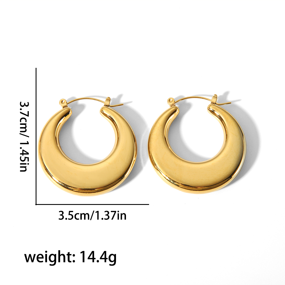 1 paio di semplici orecchini classici in acciaio inossidabile 18k oro liscio piatto cavo per gioielli da donna da indossare ogni giorno Immagine5