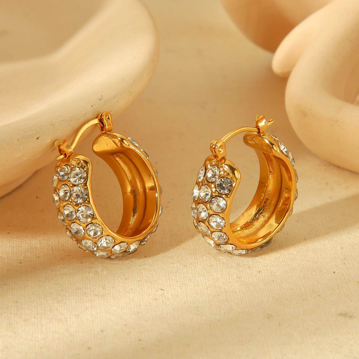 1 pair of classic fashion gold-plated stainless steel full zircon earrings for women's jewelry for daily wear h5Picture4