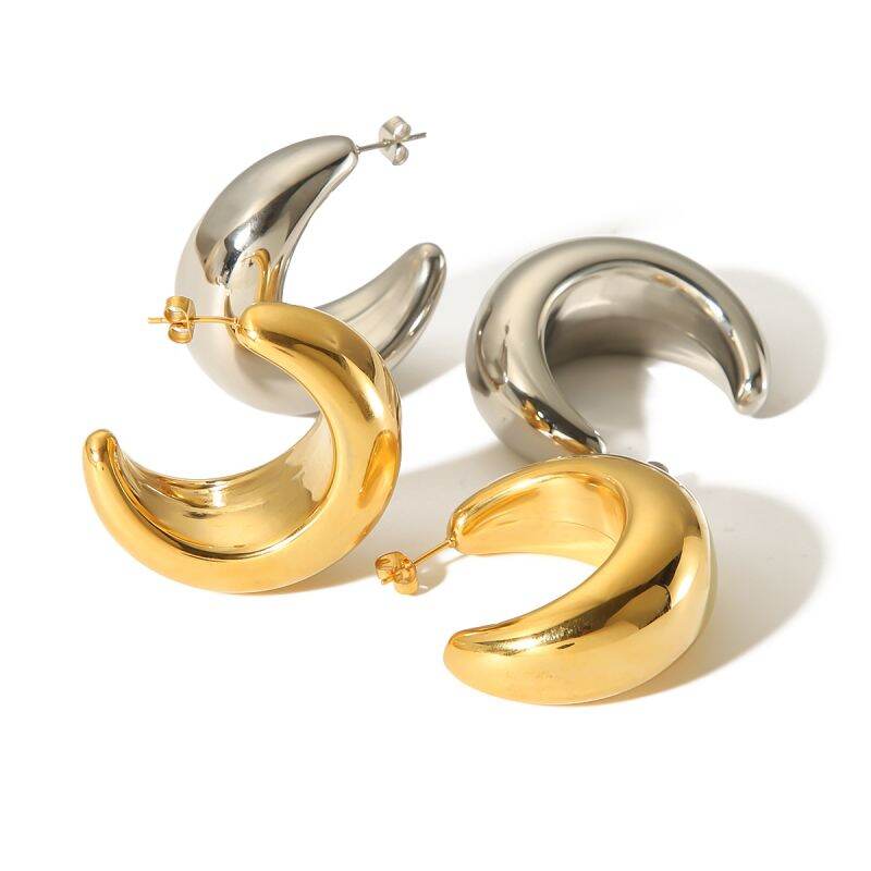 1 pair of classic fashion  gold-plated stainless steel oversized crescent hollow earrings for women's jewelry for daily wear Picture5