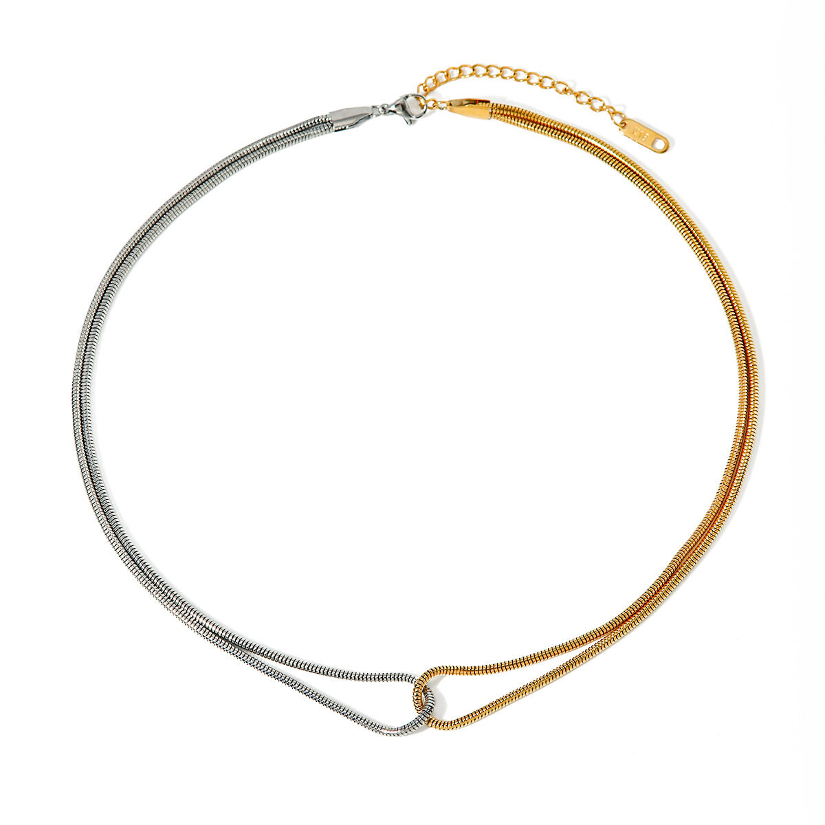  stainless steel and silver color matching flat snake bone chain necklace  cold style unique design titanium steel necklace h5 Picture5