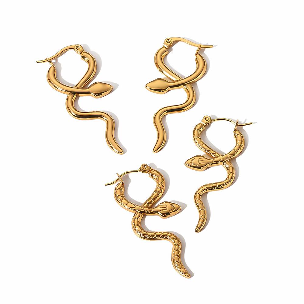 1 paire de boucles d'oreilles serpent lisses en acier inoxydable plaqué or personnalisées pour un usage quotidien pour les femmes h5Image3